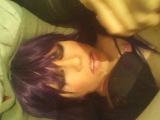 Tranny teen self facial cum